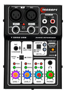 Mesa De Som Interface De Audio Stereo Usb Taramps T0202 Preta 5v Led Rgb Gamer Streaming Podcasts Live Gravação Studio Computador Pc Notebook Placa De Som Alinhamento Phantom Power 48v Rca Xlr P2 P10